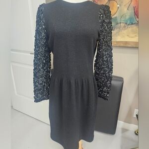 Vintage Jennifer Robert's Black Knit dress , embellished sleeves 10 fits 6